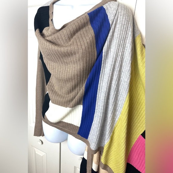 Anthro SPARROW Calculation Cardigan Wrap Sweater Ribbed Knit Color Block Black - Picture 7 of 12